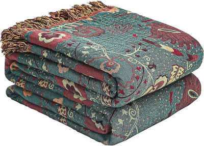 Boho Fall Throw Blanket for Bed，100% Ultra Cotton Soft Breathable Bed Throw Floral Printed Farmhouse Decor Rustic Bed Throws for Couch Sofa Quilt 90