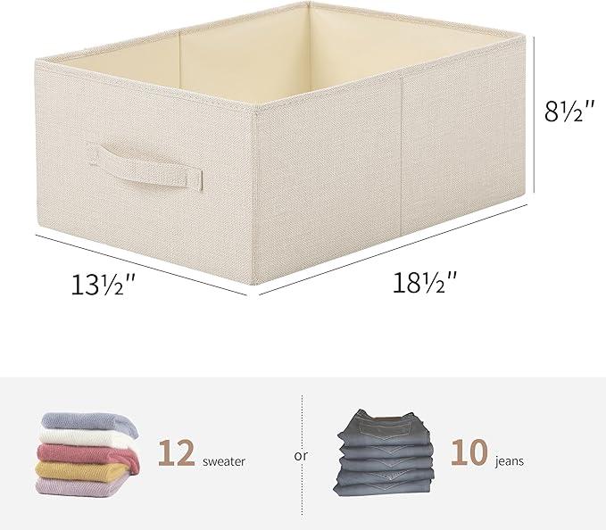 Linen Folding Storage Bins, 3 Pack Large Storage Baskets, Washable, Clothing Storage Bins with Handle, Closet Organizer for Storage Sweater,Sheets(Beige, 18½