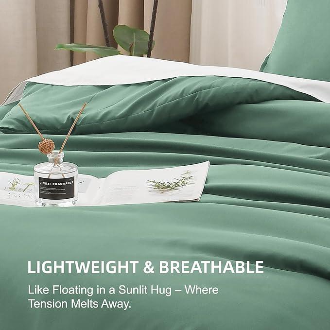 Litanika Comforters Queen Size Haze Green, 3 Pieces Lightweight Solid Bedding Set & Collections, All Season Fluffy Bed Set (90x90 Inches Comforter & 2 Pillowcases)