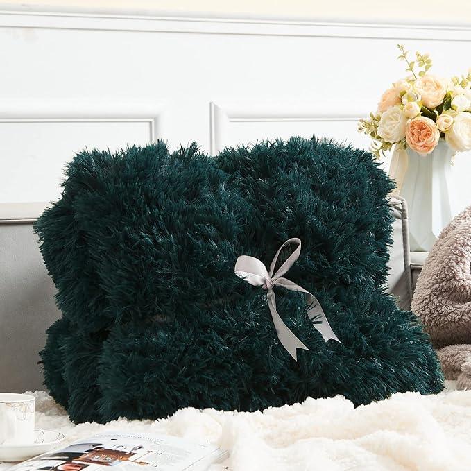 GONAAP Fuzzy Faux Fur Throw Blanket Twin Size Dark Teal Super Soft Cozy Plush Fuzzy Shaggy Blanket for Couch Sofa Bed (Dark Teal, Twin(60