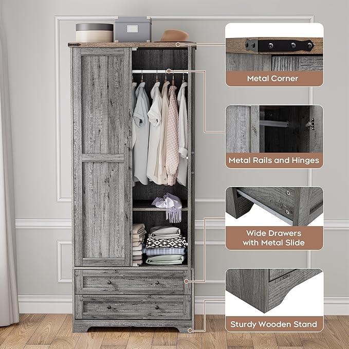 Brafab Armoire Wardrobe Closet with 2 Modern Doors, 71