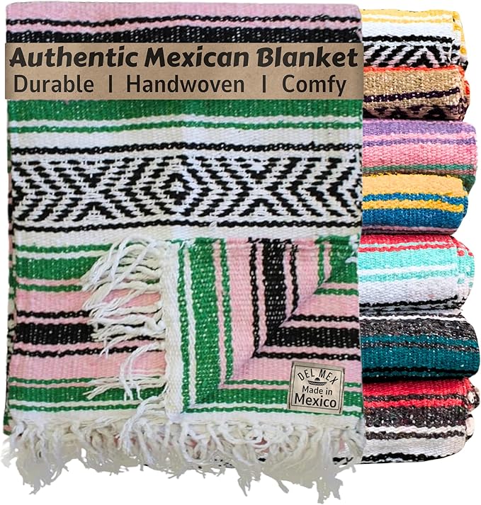 Del Mex Classic Mexican Blanket, Large Authentic Woven Falsa Throw (70