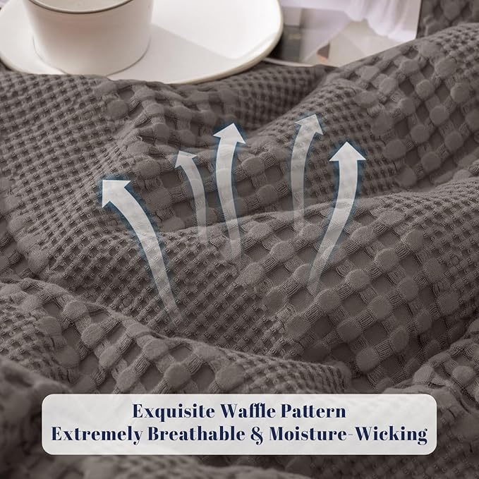 PHF Cooling Waffle Blanket Twin Size, Lightweight 60% Rayon Derived from Bamboo & 40% Cotton Breathable Blanket for Hot Sleepers, Soft and Luxury for Bed Couch and Sofa, 66
