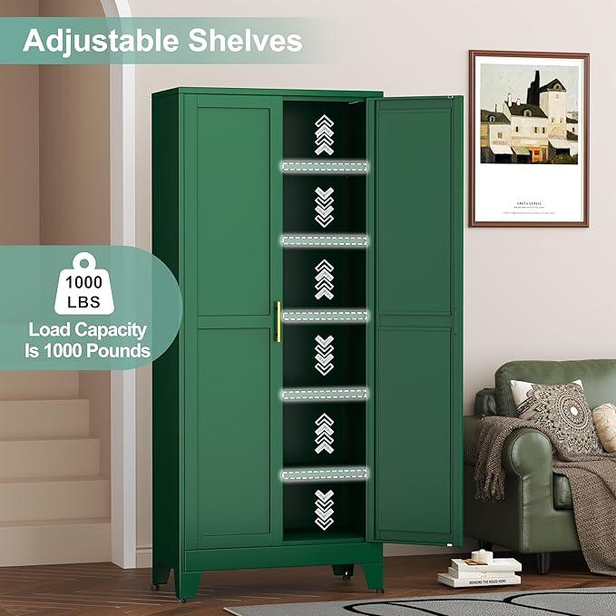 Metal Pantry Cabinet with 2 Doors and 5 Adjustable Shelves, 75