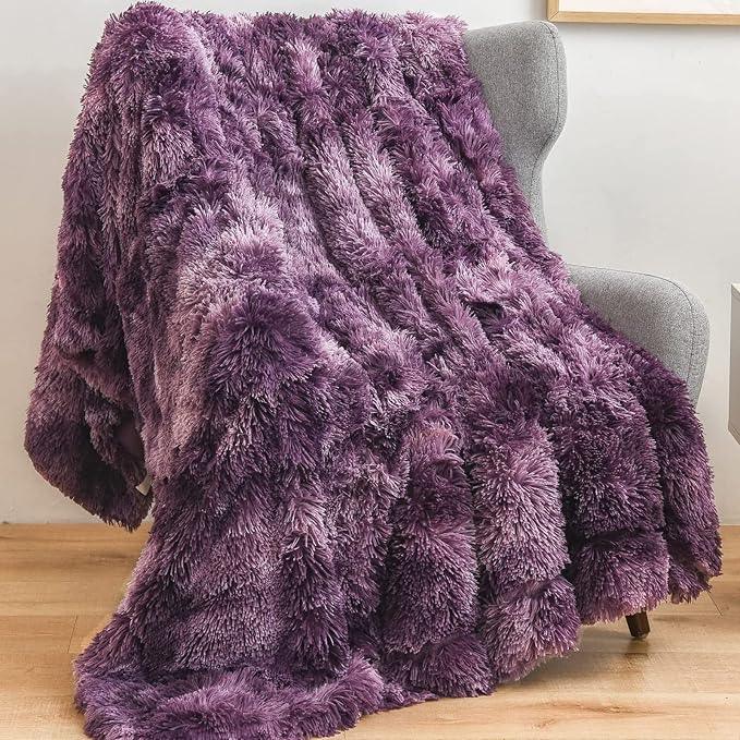 GONAAP Fuzzy Faux Fur Throw Blanket Twin Size Tie-dye Violet Purple Super Soft Cozy Plush Fuzzy Shaggy Blanket for Couch Sofa Bed (Tie-dye Violet Purple, Twin(60