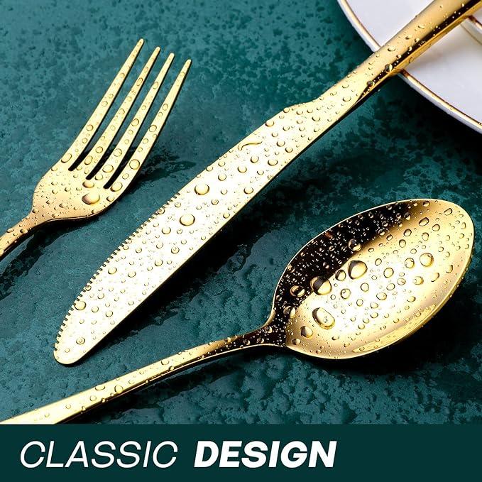 Gold Silverware Set, OGORI 40-Piece Food Grade Stainless Steel Gold Flatware Set, Kitchen Utensil Set Service for 8, Mirror Polished Tableware Cutlery Set for Home and Restaurant, Dishwasher Safe
