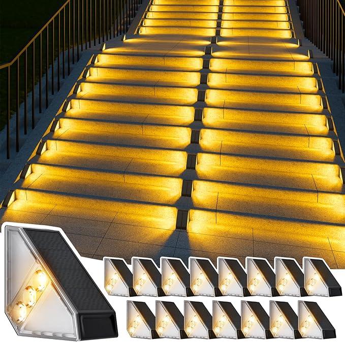 JSOT Solar Step Stair Lights Outdoor Waterproof for Yard Lighting Decor, 16 Pack Solar Powered Deck Fence Lights Outside, Solar Garden Lights for Backyard, Front Porch Step, Balcony, Wall, Patio