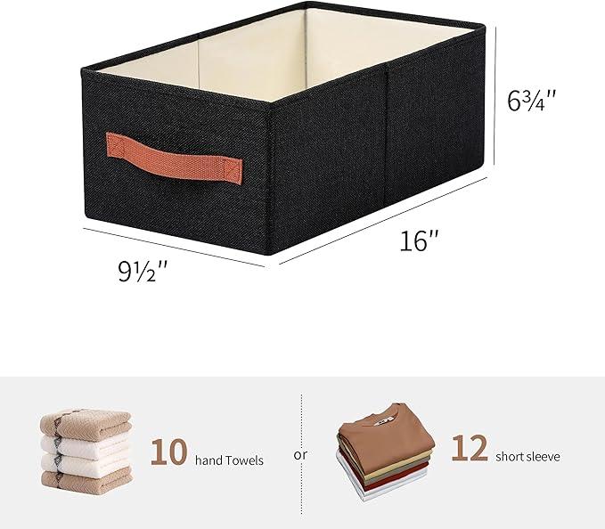 linen closet organizers and storage, 3 Pack Large Storage Baskets, Washable, Clothing Storage Bins with Handle, Closet Organizer for Storage Sweater,Sheets (Black, 16