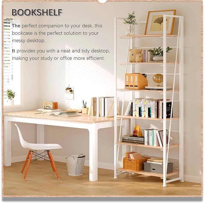 4NM No Assembly Foldable Bookshelf, 6-Shelf Collapsible Bookcase Storage for Small Spaces, 74
