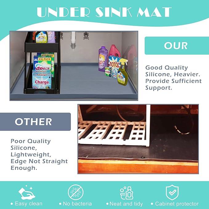 URMONA Waterproof Silicone Under Sink Mat 40'' x 22'' Shelf Liner for Kitchen and Bathroom, Cabinet and Counter Protector, Storage and Organizers, Litter Mat, Pet Cat Puppy Essentials(Beige)