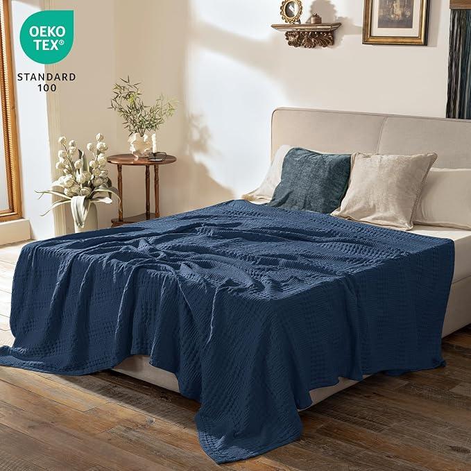 PHF Cooling Waffle Blanket Twin Size, Lightweight 60% Rayon Derived from Bamboo & 40% Cotton Breathable Blanket for Hot Sleepers, Soft and Luxury for Bed Couch and Sofa, 66