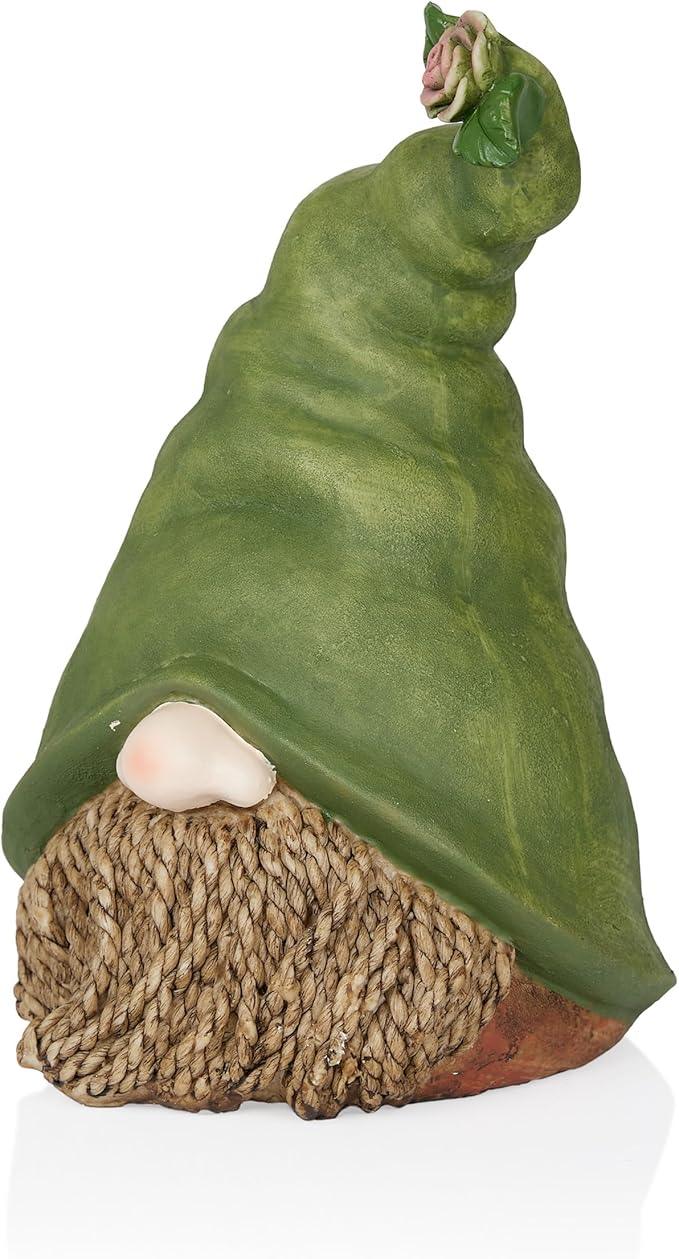 Alpine Corporation QWR1440 Gnome Head with Sculpted Rope Beard and Flower on Hat, Playful Décor for Garden & Patio, 10