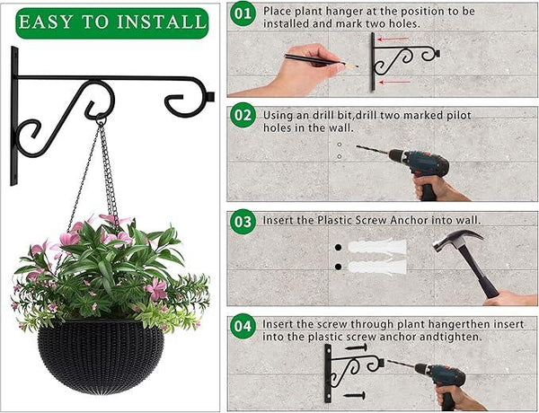 Hanging Plant Hanger 4Pcs Plant Hanger Wall Hooks,6in Metal Plant Bracket Hook for Outdoor or Indoor Hanging Flower Baskets,Wind Chimes,Solar Lanterns