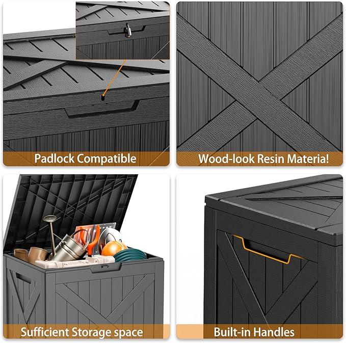 38 Gallon Outdoor Deck Box,Storage Lockable Waterproof Patio Furniture,Garden Tools,Cushions,Pool Accessories Outside Storage Resin Box(BlackX)