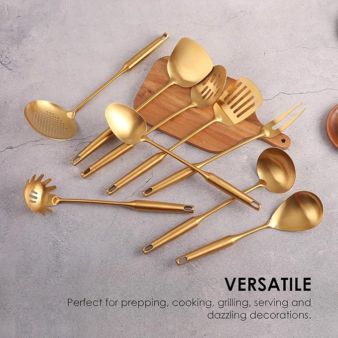 Gold Kitchen Utensils Set - 18/10 Stainless Steel Cooking Tools, 15