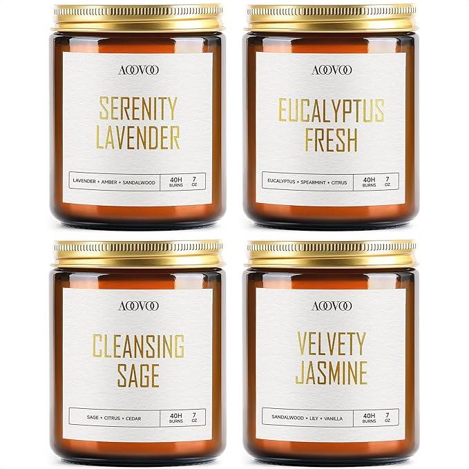 AOOVOO Candle Set - 4PC Scented Candles, 28 oz Soy Candles, Soy Candle for Home Scented, Sage/Jasmine/Eucalyptus/Lavender