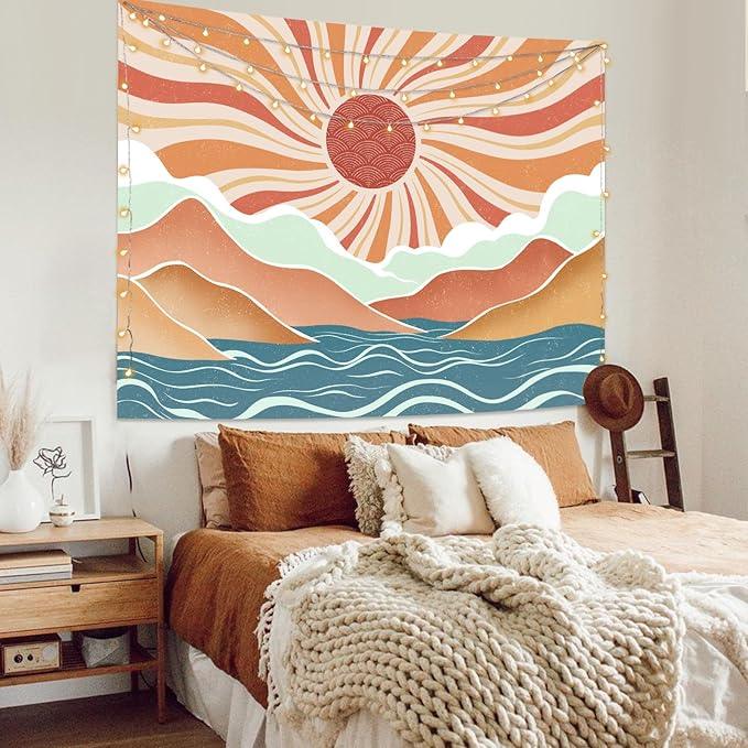 Lunerfex Boho Sun Tapestry Sunset Wall Tapestry, Mountain Tapestries for Bedroom 80s Tapestries Wall Hanging for Bedroom Living Room Decor Boho-2 60