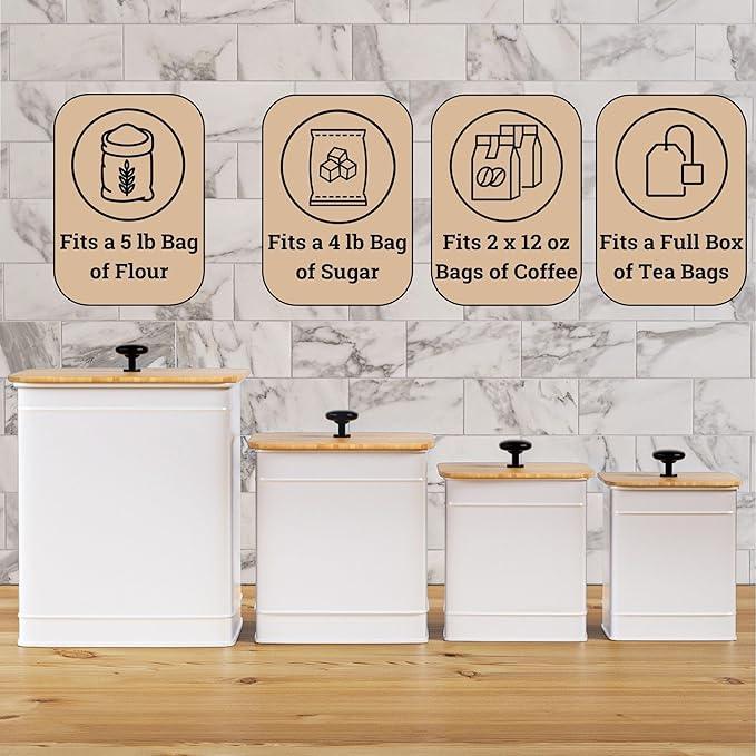 Kitchen Canisters for Countertop Set of 4 with Customizable Chalkboard Labels & Marker Pen - Big Iron Kitchen Canisters with Airtight Lids - Canisters Sets for the Kitchen - White Kitchen Canister Set