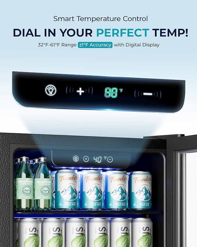 EUHOMY Beverage Refrigerator and Cooler, 128 Can Mini fridge with Glass Door, Small Refrigerator with Adjustable Shelves for Soda Beer or Wine, Perfect for Home/Bar/Office, Silver