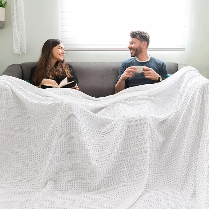 PHF Cooling Waffle Blanket California King Size, Lightweight 60% Rayon Derived from Bamboo & 40% Cotton Breathable Blanket for Hot Sleepers, Soft and Luxury for Bed Couch and Sofa, 110