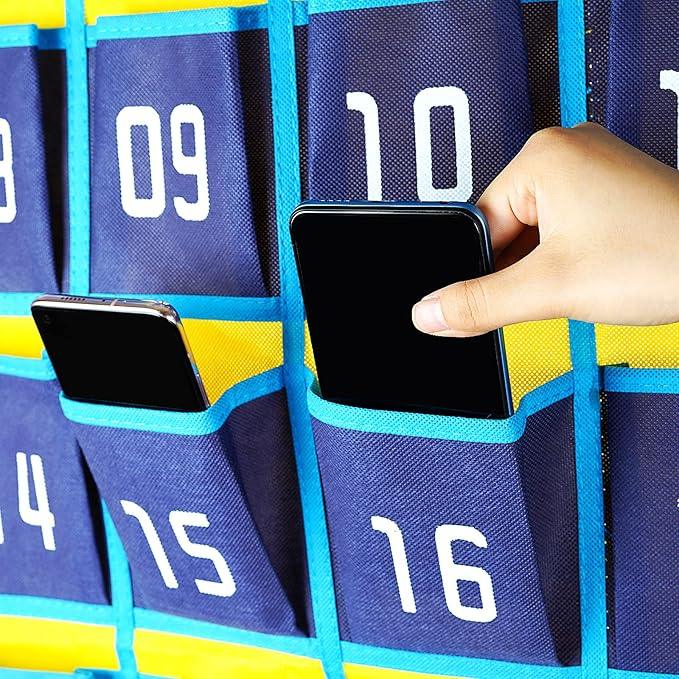 Loghot Classroom Accessories Closet Pocket Chart for Cell Phones Holder Wall Door Hanging Organizer (36 Pockets Blue)