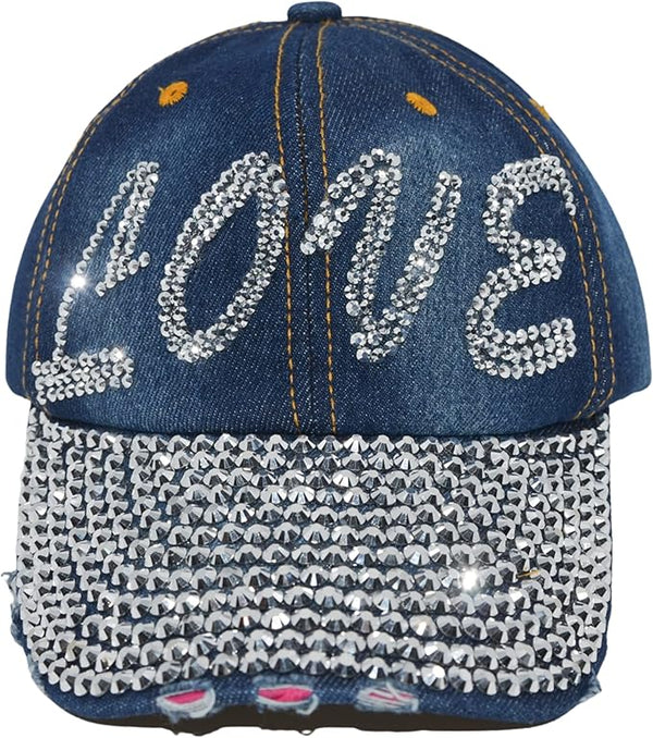 Bling Love Hat for Women – Fun Rhinestone Baseball Cap