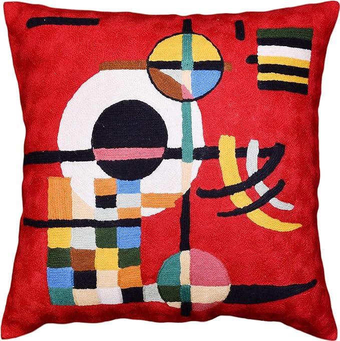 Modern Throw Pillow Cover - Kandinsky Inspired Abstract Pattern - Red - 18