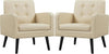 Yaheetech Mid-Century Accent Chairs, PU Leather Modern Upholstered Living Room Chair, Cozy Armchair Button Tufted Back and Wood Legs for Bedroom/Office/Cafe Beige 2PCS