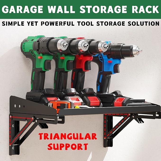 ULIBERMAGNET Garage Folding Storage Rack Shelves,100LB Metal Wall Mounted Adjustable Rail Shelf for Garage,Power Tools,Toolbox,Storage Shelves with Lip for Workshop Kitchen Office (2 Pack)