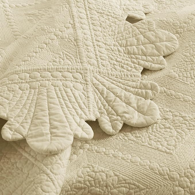 MarCielo 3-Piece 100% Cotton Oversized Bedspread Lightweight Quilt Coverlet Embroidery Farmhouse Bedding Set (Tk Beige Khaki, Oversized King (118