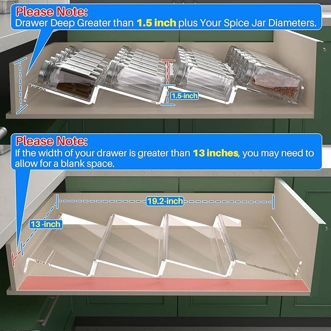 Antimbee Spice Drawer Organizer, 4 Tier- 4 Pack Acrylic Spice Rack Tray for Drawer, Expandable From 13