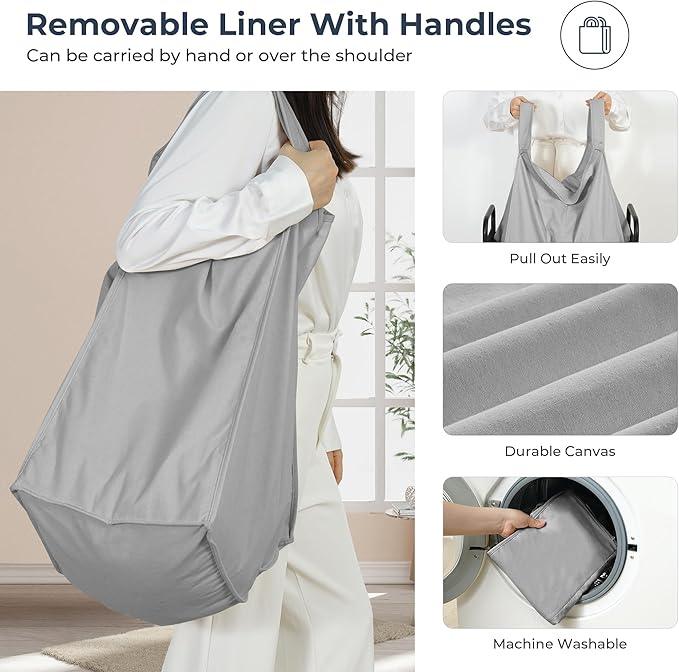 STO STO Laundry Hamper 3 Section, 120L Rolling Laundry Sorter Cart with Removable and Washable Liner Bag, Rolling Clothes Hamper with Metal Handle for Laundry Room and Bedroom, Gray