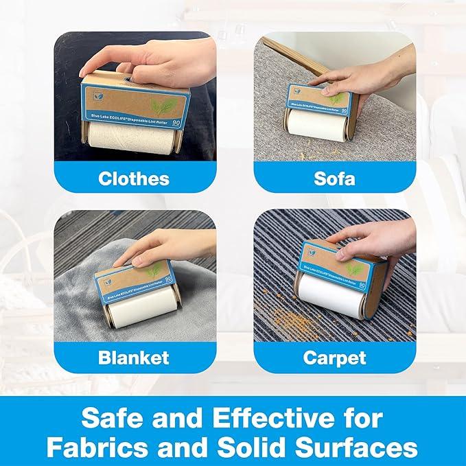 Blue Lake ECOLIFE Plastic-Free Lint Roller – 4-Pack (360 Sheets) | Extra Sticky & Eco-Lint Remover| Ideal for Clothes, Furniture & Carpet(4 Pack-360 Sheets)