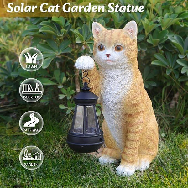 Cat Statues for Garden - Solar Powered Outdoor Cat Garden Statue, Crafted Garden Sculptures & Statues for Patio, Yard, Lawn, Gardening Gifts for Women and Mom(11