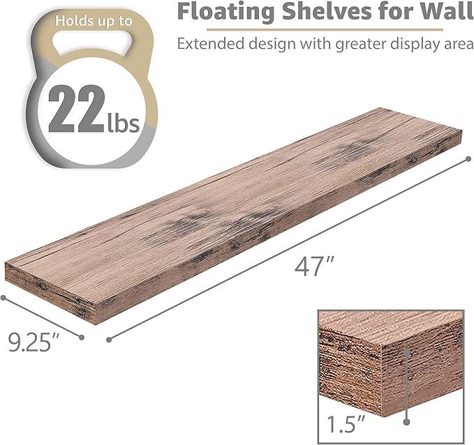 Sorbus Floating Shelves for Wall - 48 Inch Long Bathroom Shelves, Wall Decor for Bedroom, Kitchen, Living Room & Book Storage - Mounted Floating Shelf with Invisible Brackets (Mahogany, 2 Pack)