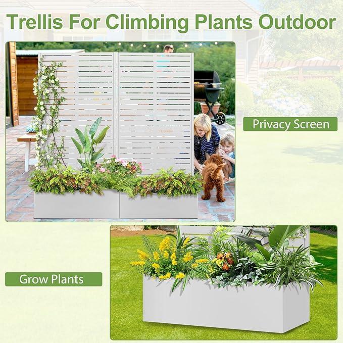 Trellis for Climbing Plants Outdoor，Mental Garden Bed with Drainage Holes Outdoor Privacy Screen Design Tall planters for herb Flower Vegetables 73