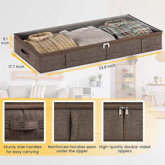 Brown Low Profile Under Bed Storage Containers 5 inches high, 33.8