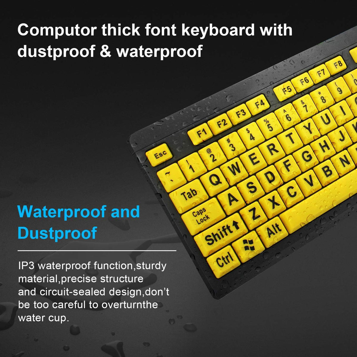Large Print Keyboard for Seniors with High Contrast Yellow Keys, Wired USB, Low Vision
