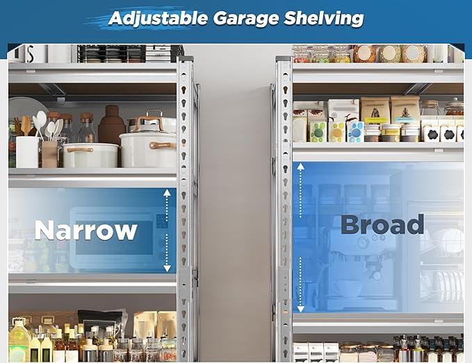 REIBII Garage Shelving, 5 Tier Storage Shelves Load 3000LBS, Adjustable Garage Shelving Heavy Duty, Metal Shelves Unit for Basement, Warehouse, 48