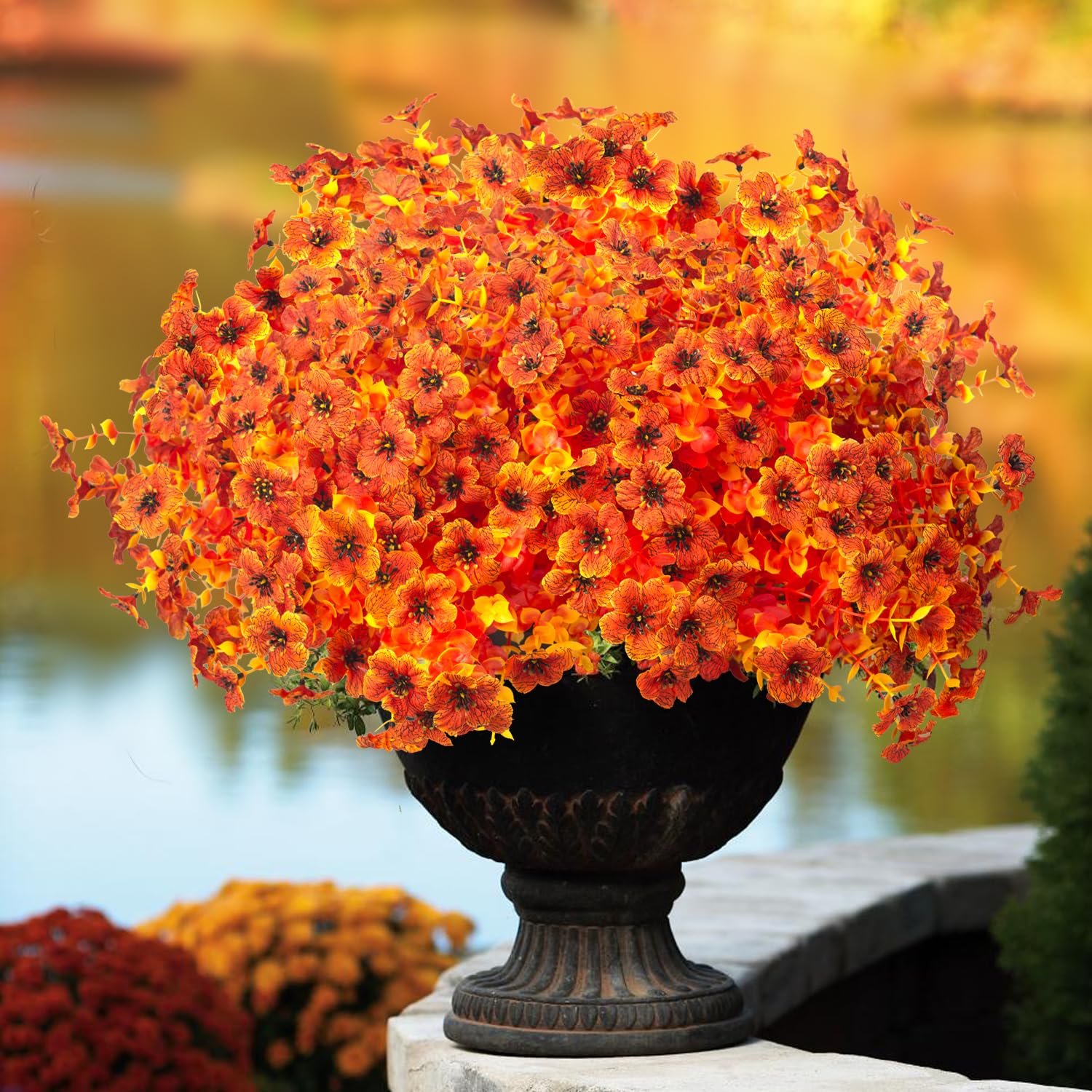 Grunyia 16 Bundles Artificial Fall Flowers Orange 16in UV Resistant Plastic