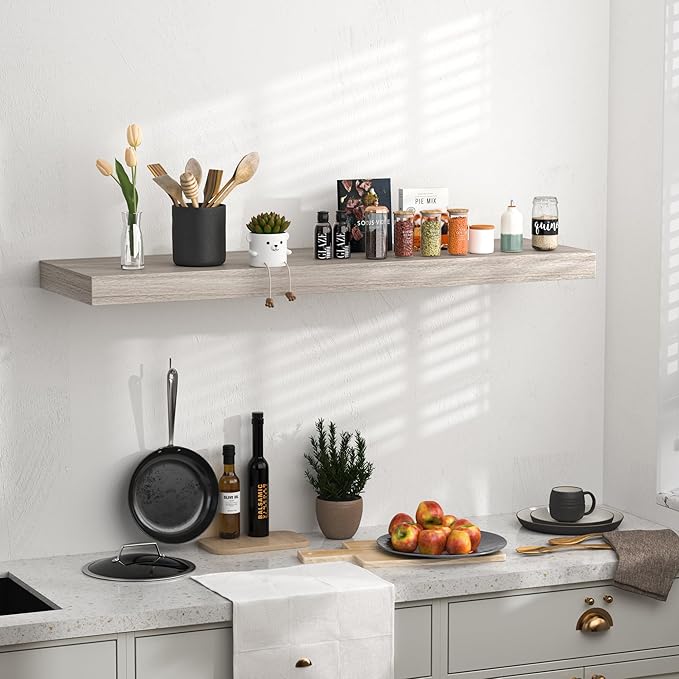 Floating Shelves - 10.3 Inch Deep Wall Shelf for Decor & Storage - Wall Mounted Display Shelving with Invisible Heavy-Duty Metal Bracket - 36