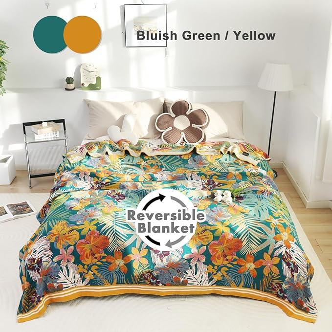 MSGKV Boho Throw Blanket for Couch and Sofa Cotton Blankets for Living Room Bedroom Reversable Florals Throw 60