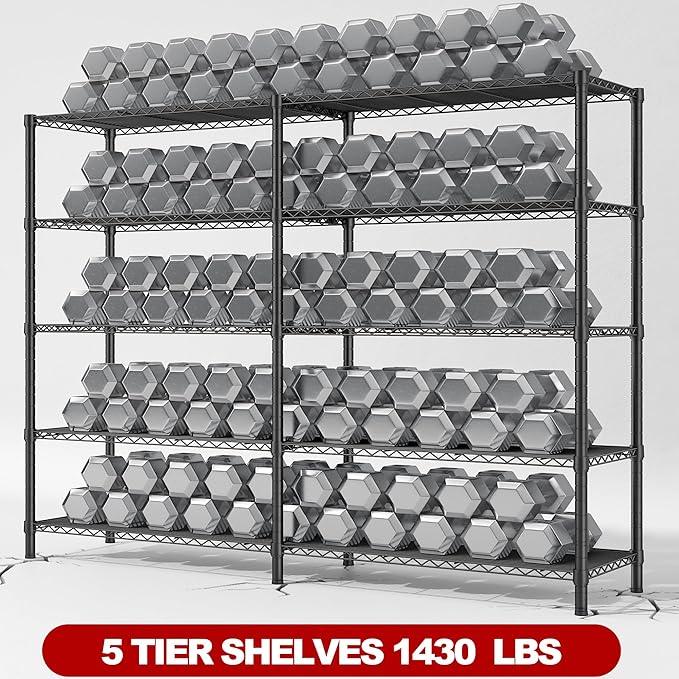 REIBII 5 Tier Wire Shelving Storage Shelves Loads 1430LBS, 58