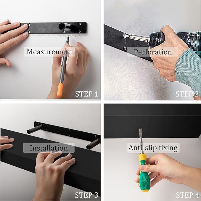 BAMEOS Floating Shelf,Wall Shelf,Decor Wall Mounted Shelves,Hanging Shelf Set L24xW6 for Bathroom Kitchen Living,Kitchen,Room Bedroom Storage,Black
