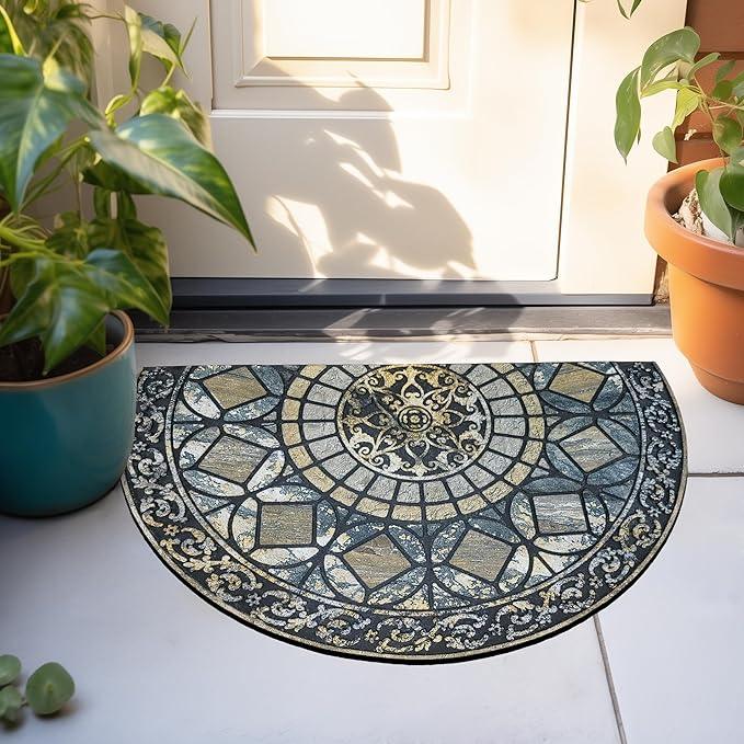 CHICHIC Entrance Door Mat Large 18 x 30 Inch Entry Way Doormat Front Door Rugs Outdoors Heavy Duty Welcome Mat Non Slip Rubber Back Low Profile for Garage, Patio, High Traffic Area, Blue