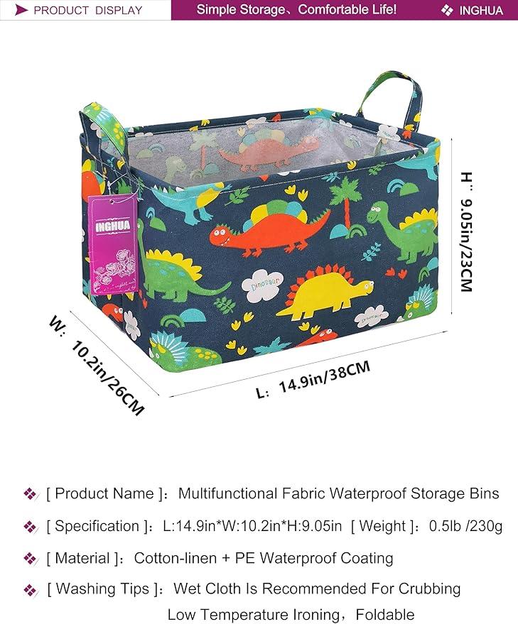Rectangular Storage Basket Fabric Organizer Bin for Toys,Books,Clothes,Gifts,Pets-Perfect for Home,Office,Nursery,Dorm,Shelf(Rec Forest Dinosaurs)