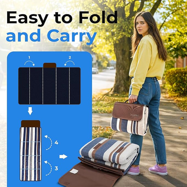 scuddles Extra Large Picnic & Outdoor Blanket Dual Layers for Outdoor Water-Resistant Handy Mat Tote Spring Summer Camping Blanket Great for The Beach