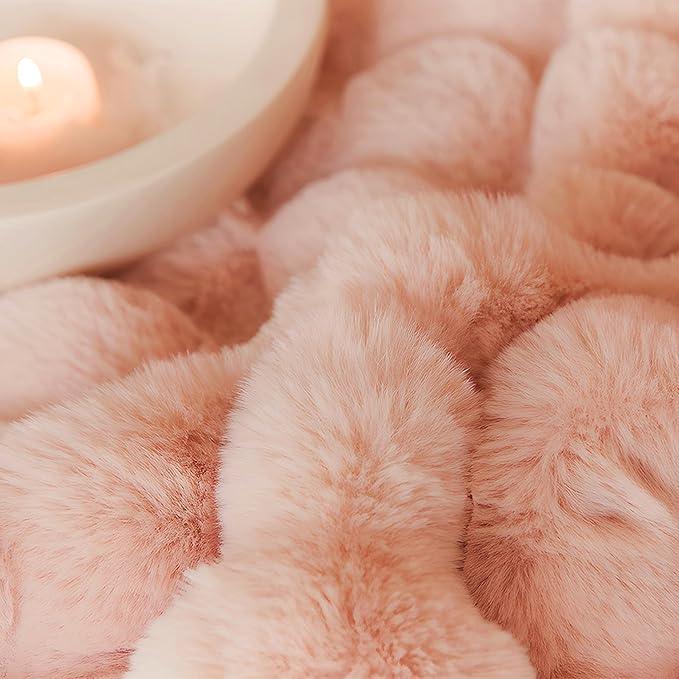 UKELER Pink Faux Fur Throw Blanket for Girls 50''x60'' Decorative Shaggy Velvet Blanket Fluffy Cozy Plush Warm Bed Throws for Bedroom, Living Room, Couch, Sofa, Office, Camping