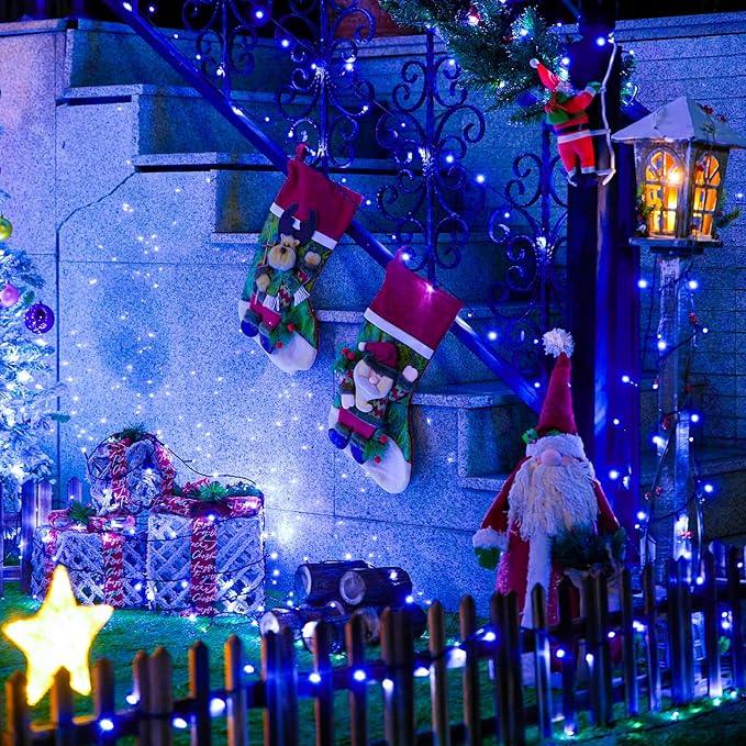 JMEXSUSS 250 LED Blue Christmas String Lights: 91.5ft Extendable Green Wire Blue Christmas Lights Outdoor Waterproof - 8 Modes Christmas Tree Lights Indoor