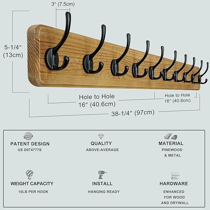 Dseap Coat Rack Wall: 38-1/4
